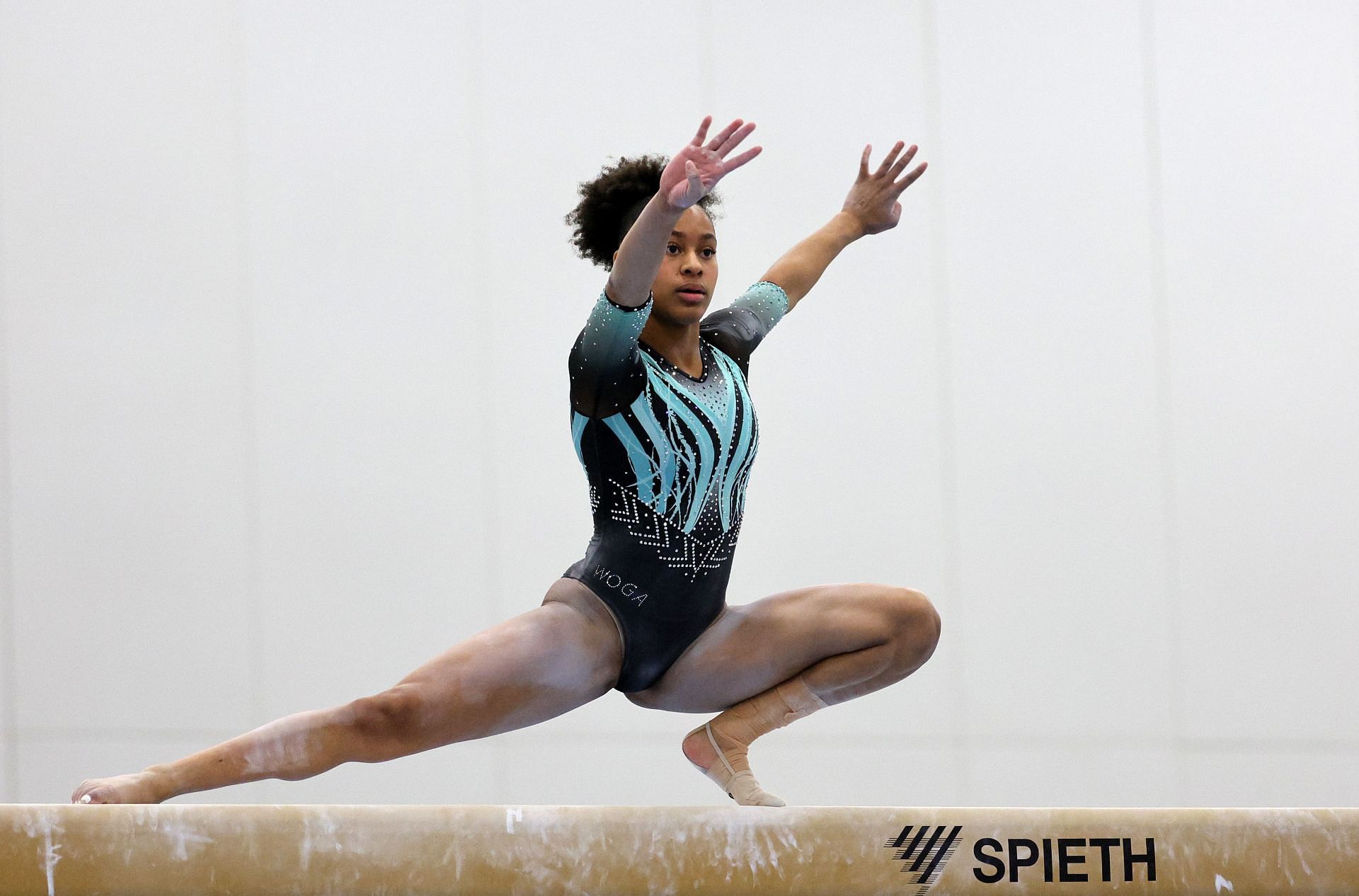 Skye Blakely competing on the balance beam